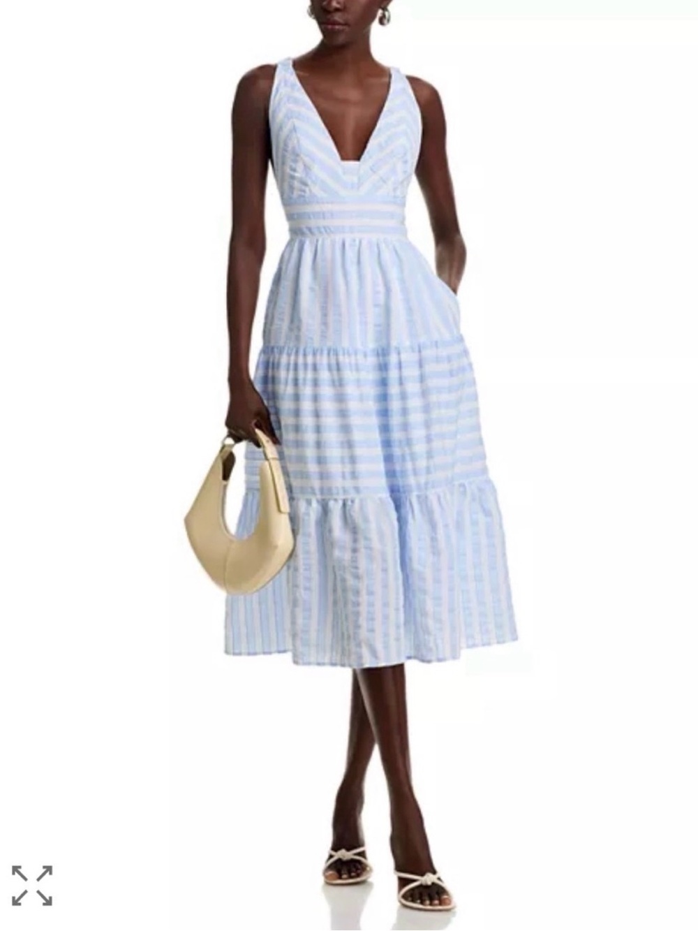 NWT Aqua Light Blue Striped V-Neck Midi Dress